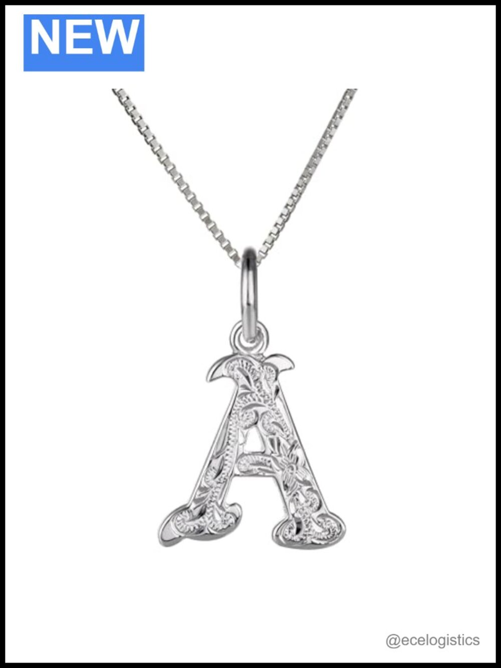 925 Sterling Silver Initial Letter Pendant Necklace 18" Box Chain